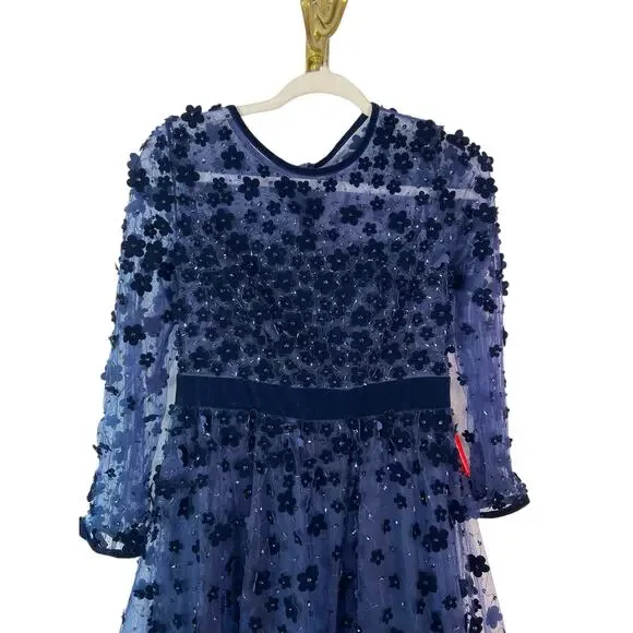 Mac Duggal Velvet Embellished Illusion High Neck 67007 Dress Midnight Size 8 - Picture 8 of 15